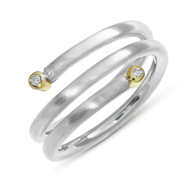 Ring Silber mit Feingold Diamant 2 x 0,2 ct TWsi