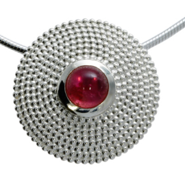 Anhänger Silber Dots hell pink Turmalin 7 mm cab