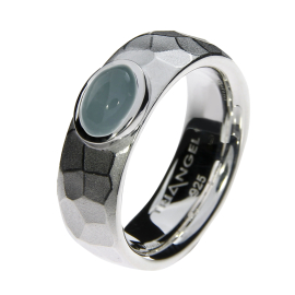 Ring Silber Hammerschlag 8 mm Aquamarin 7x5 oval