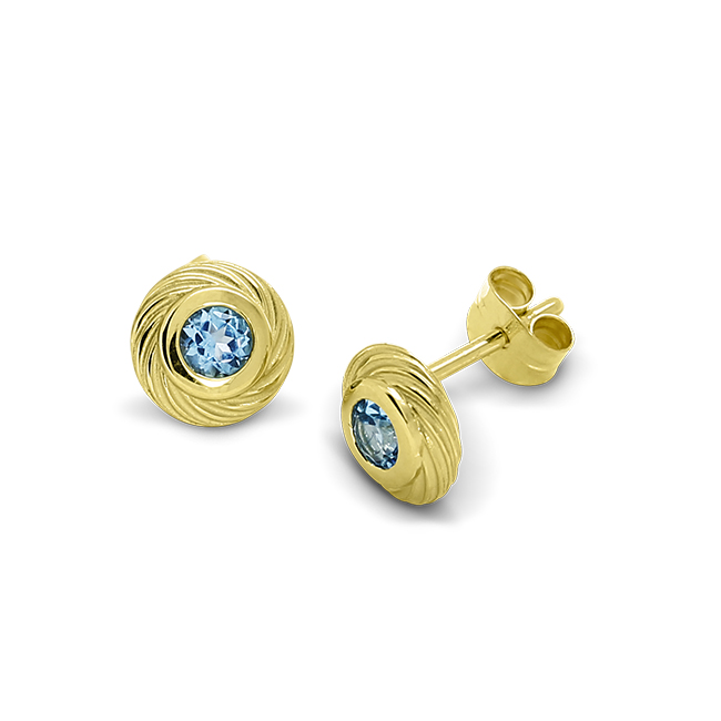 Ohrstecker Wave 585 Gold swiss blue Topas 3 mm fac  