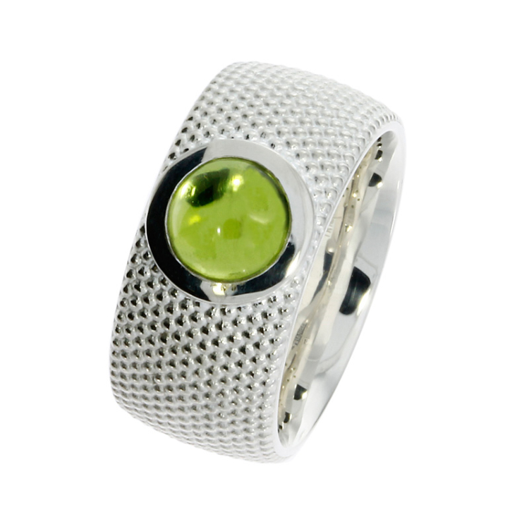 Ring Dots Silber 10 mm Peridot 7 mm cab