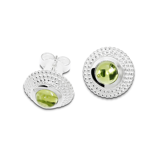 Ohrstecker Silber Dots Peridot 5 mm cab