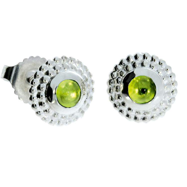 Ohrstecker Silber Dots 8 mm Peridot 3 mm cab