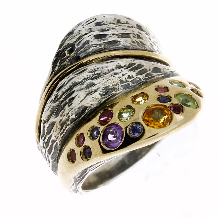 Ring Silber Gold Multicolour Stone