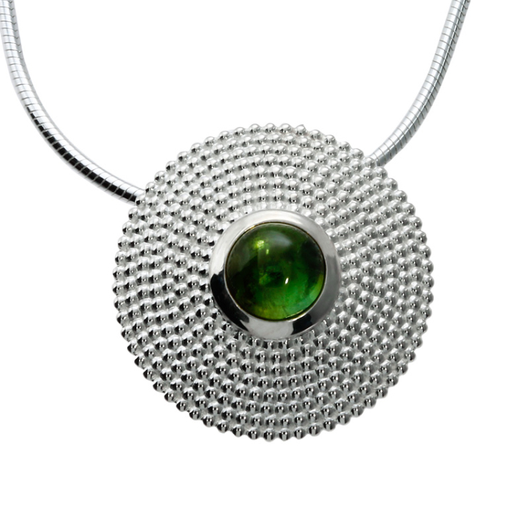 Anhänger Silber Dots grüner Turmalin 7 mm cab