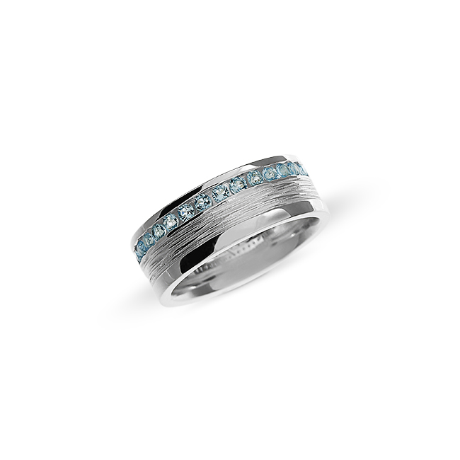 Ring Crease Silber 6 mm breit Swiss blue Topas Kanalfassung 