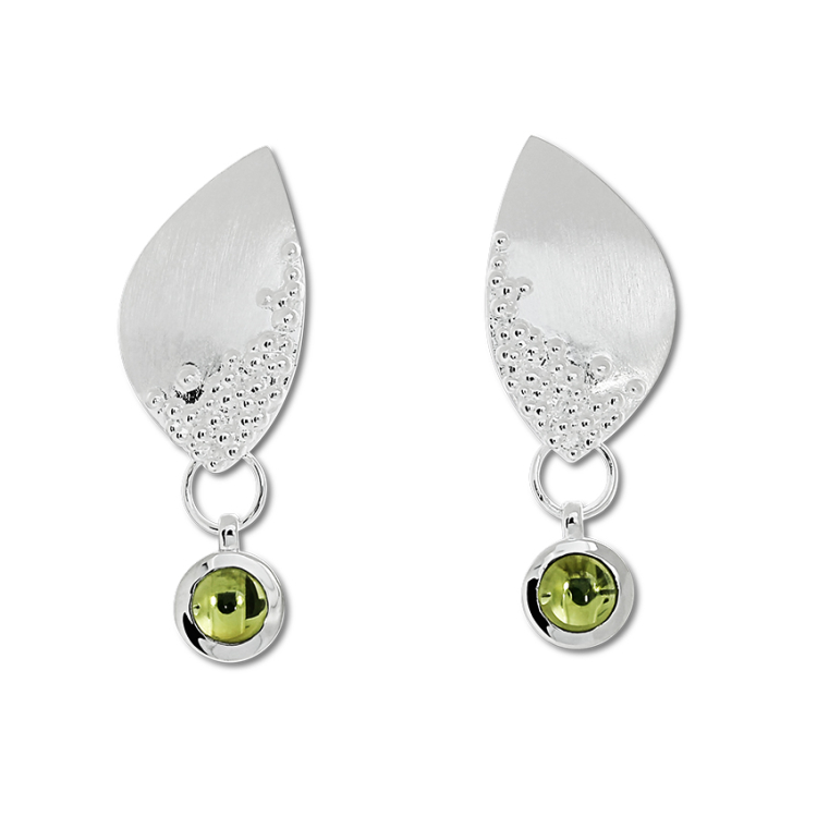 Ohrhänger Dots Silber Peridot 4 mm rund cab