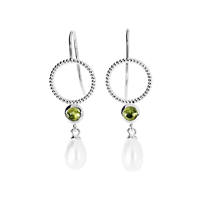 Ohrring Dots Silber 4 mm cab Peridot Perle Tropfen