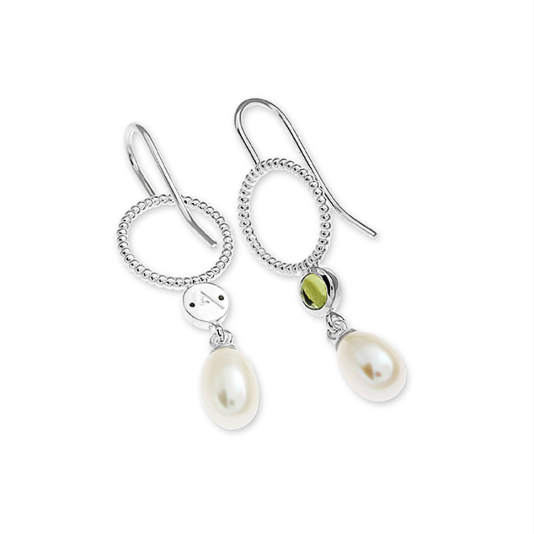 Ohrring Dots Silber 4 mm cab Peridot Perle Tropfen