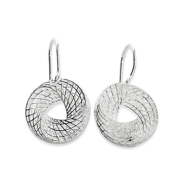 Ohrring Gitternetz Silber hell rund 19 mm