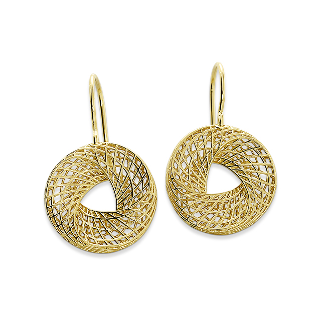 Ohrring Gitternetz Silber gold-plattiert rund 19 mm