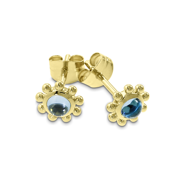 Ohrstecker 585 Gelbgold swiss blue topas 3 mm cab.