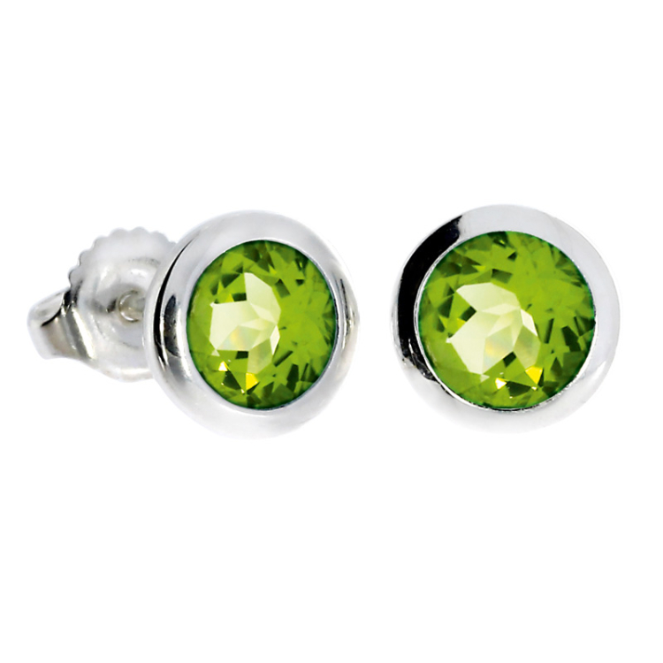 Ohrstecker Peridot 6 mm rund fac.