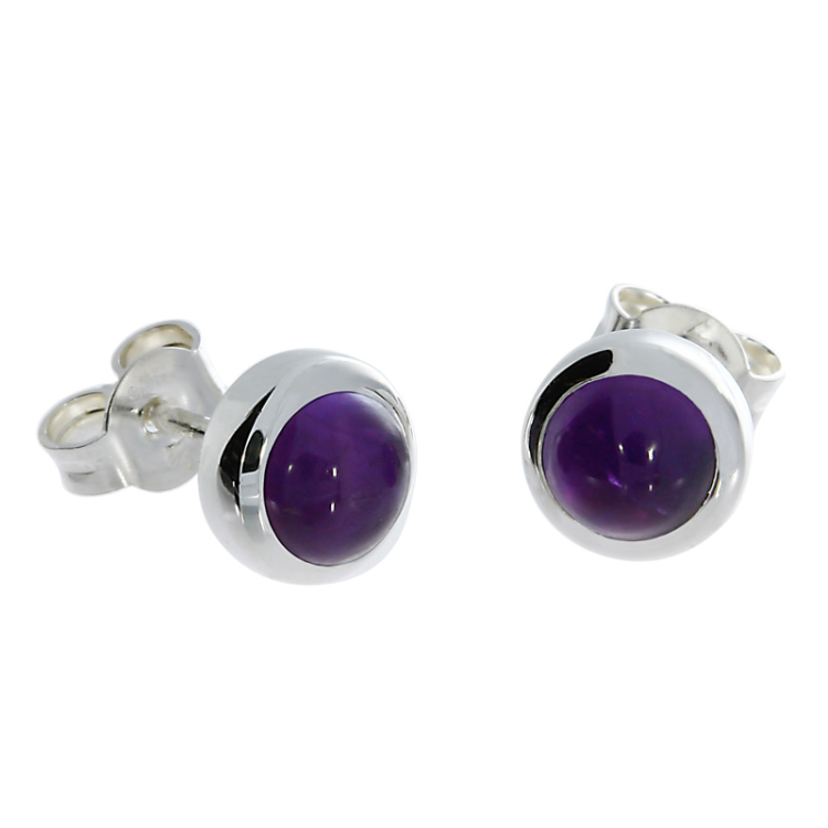 Stecker Silber Amethyst  6mm rund cab