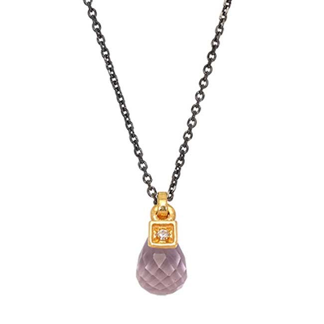 PENDANT GOLD K14-SILVER CHAIN 925 AMETHYST/ DIAMOND/SI-H/0,009ct