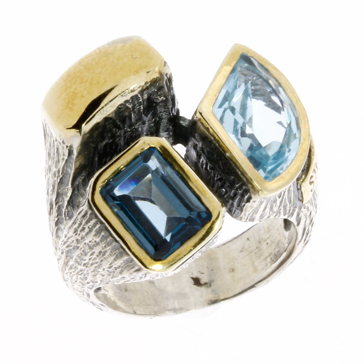 Ring silber 9 karat Gold blauer Topas, royal blauer topas