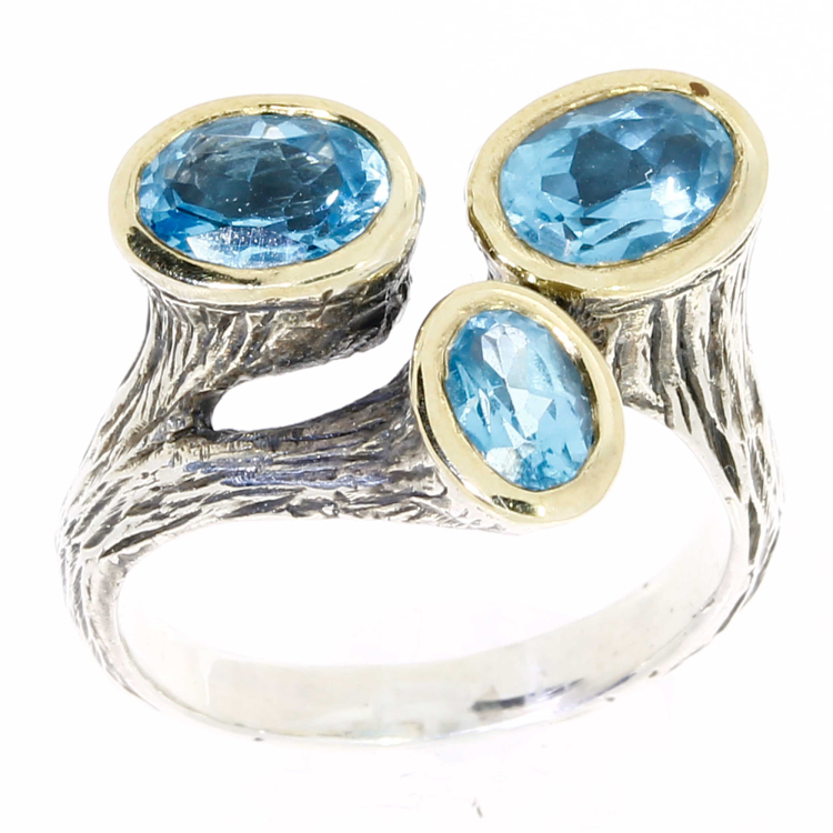 Ring silber 9 karat Gold Blauer Topas