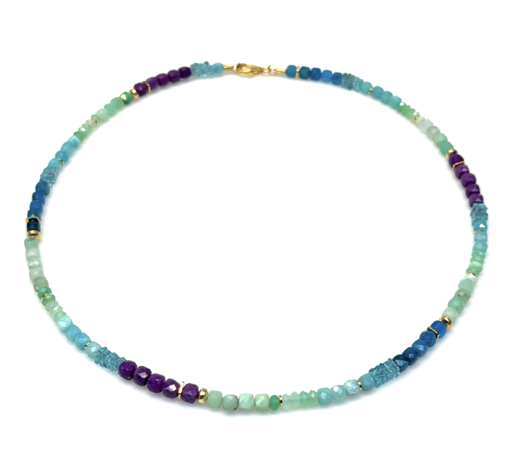 Collier silber/goldplattiert  Chrysopras,Amazonit,Phosphorsidirit,Apatit