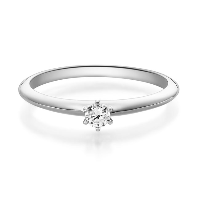 Ring Weißgold 585 Solitaire mit 6-Krappenfassung Diamant 0,10 ct -  tw si