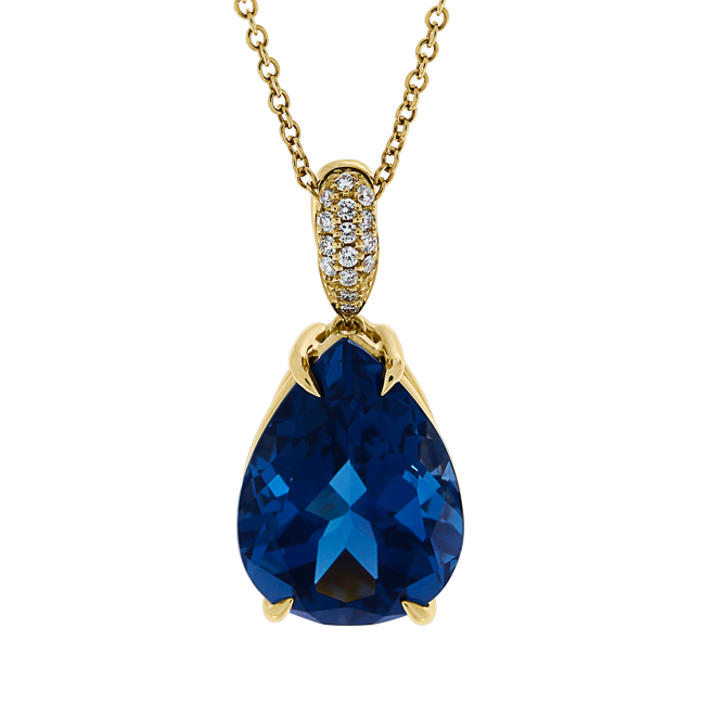 Anhänger Roségold 750 Topas London blue Tropfen  Diamanten inkl. Kette