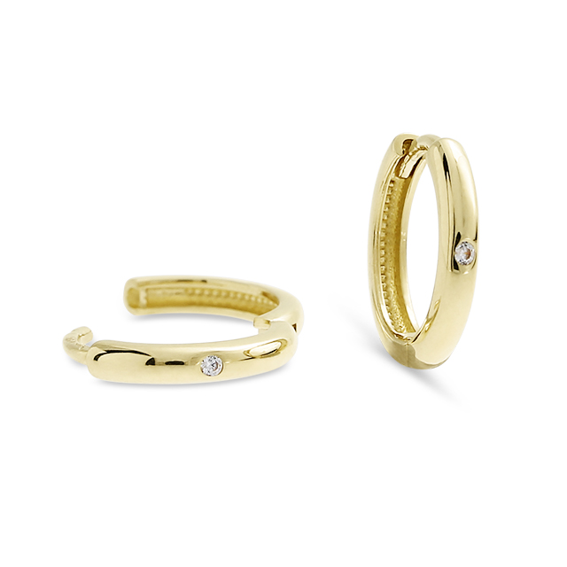 Creole 585 Gelbgold mit Scharnier, Diamant 0,015 ct TwSi Durchmesser 12 mm, Breite 2,2 mm