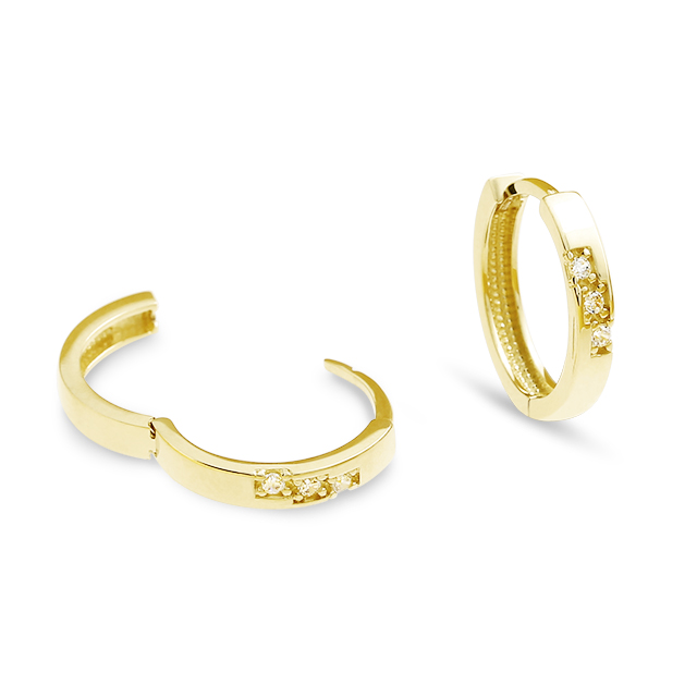 Creole 585 Gelbgold mit Scharnier, Diamant 0,015 ct TwSi Durchmesser 14 mm, Breite 3,5 mm