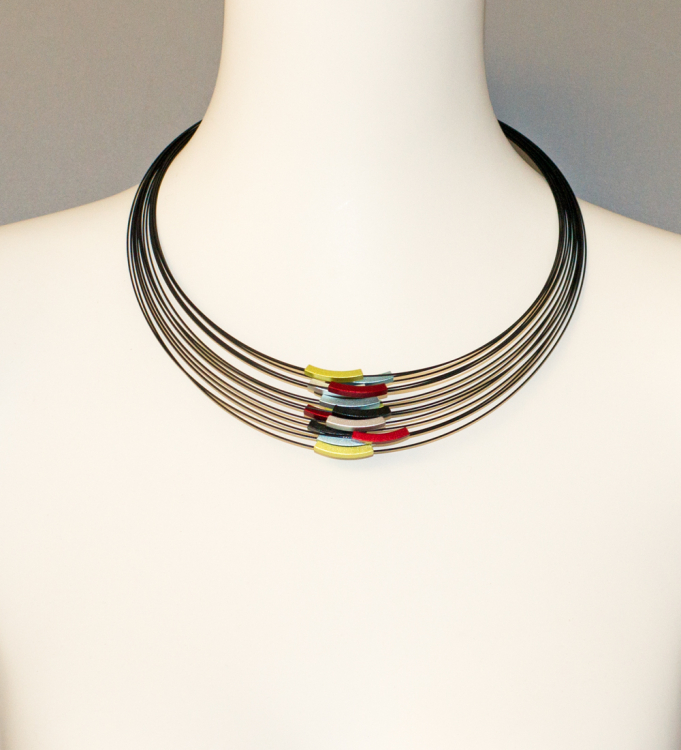 Collier Edelstahl schwarz / Alu multicolor