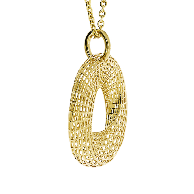 Anhänger Gitternetz Silber gold-plattiert rund 34 mm inkl. Ankerkette