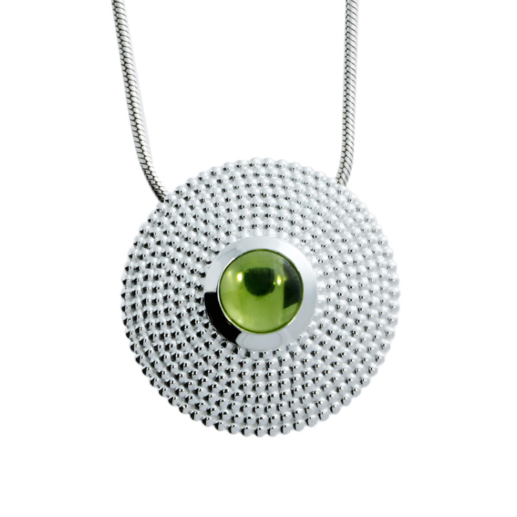 Anhänger Silber Dots Peridot 7 mm cab inkl. Kette 42 cm