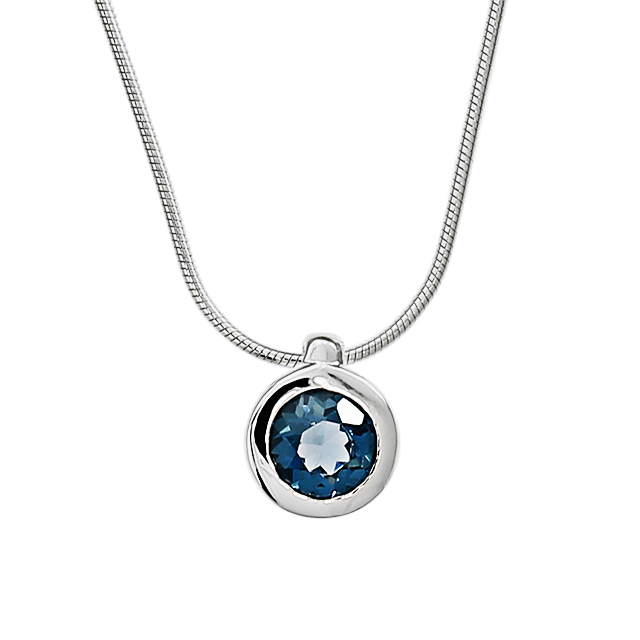 Anhänger Silber Sky blue Topas rund 7 mm  inkl. Schlangenkette 1.1 mm Länge 45 cm