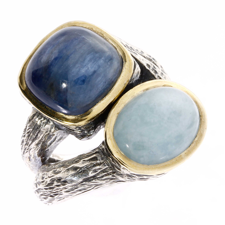 Ring silber 9 karat Gold kyanite, Aquamarine