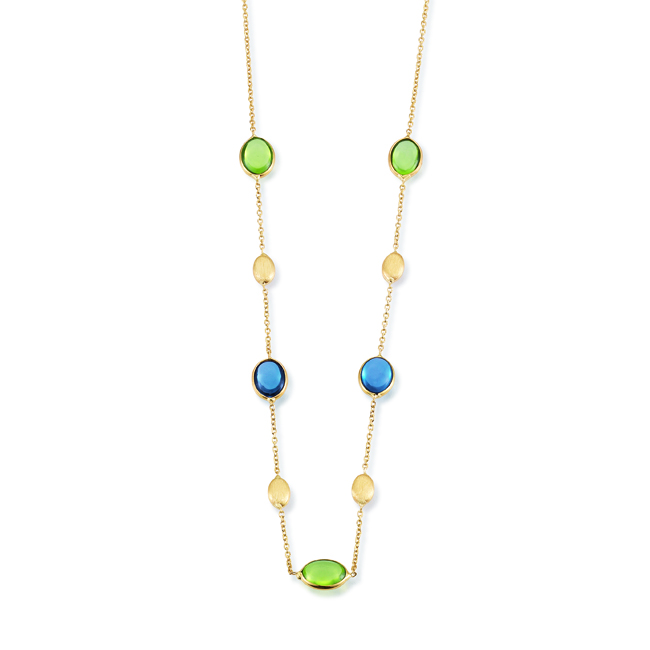 Collier Gelbgold 585 Peridot, Topas London blue Länge 45 cm