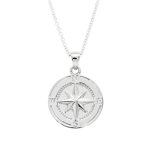 Anhänger Sylt Windrose Silber poliert rhodiniert rund 27 mm ohne Ankerkette