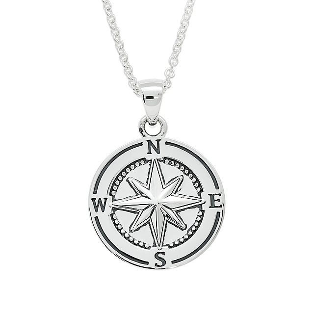 Anhänger Sylt Windrose 925 Silber oxydiert rund 27 mm ohne Ankerkette