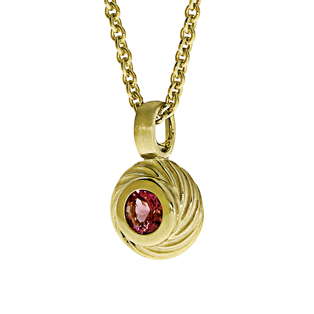 Anhänger Wave 585 Gold  pink Turmalin 3 mm fac ohne Kette