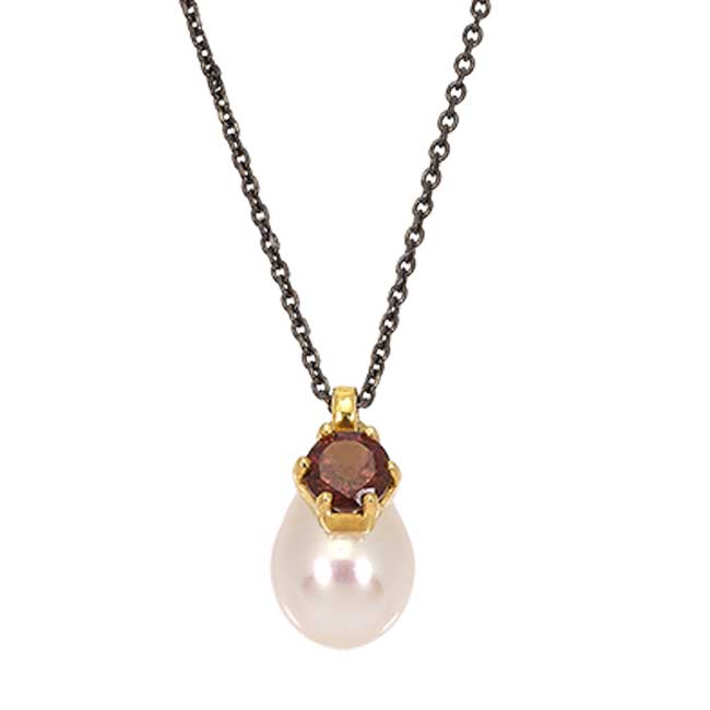 PENDANT GOLD K14-SILVER CHAIN 925 PEARL-TOURMALINE PINK