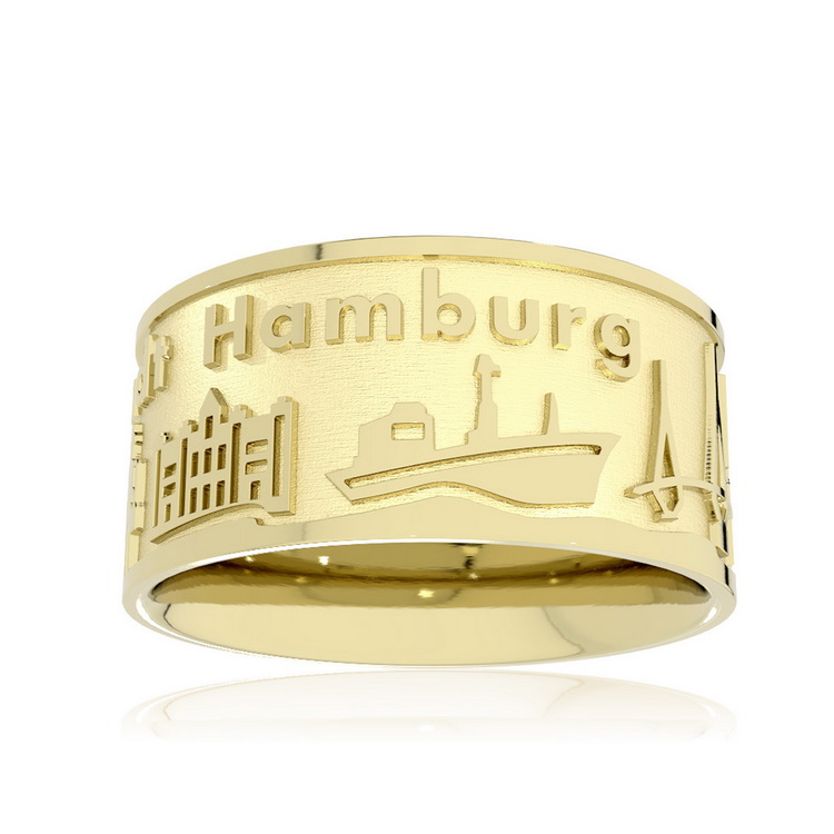 Ring Stadt Hamburg 585 Gelbgold 10 mm breit Ringweite 52