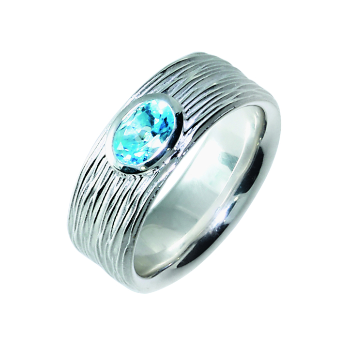 Ring Crease Silber blauerTopas 7x5 mm fac Ringweite 52
