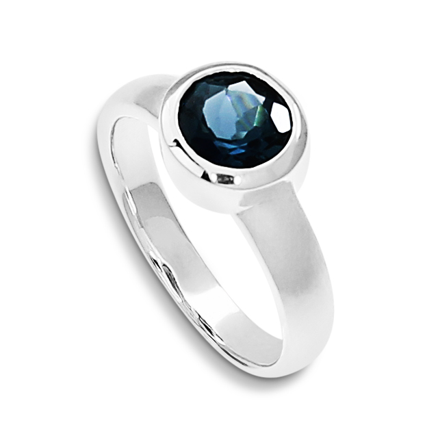 Ring Silber London blue Topas 7 mm rund fac Ringweite 52