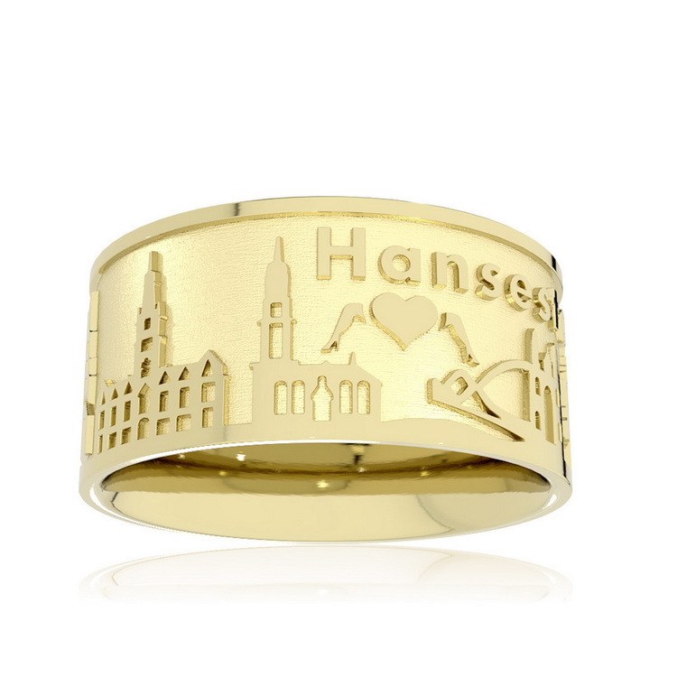 Ring Stadt Hamburg 585 Gelbgold 10 mm breit Ringweite 54