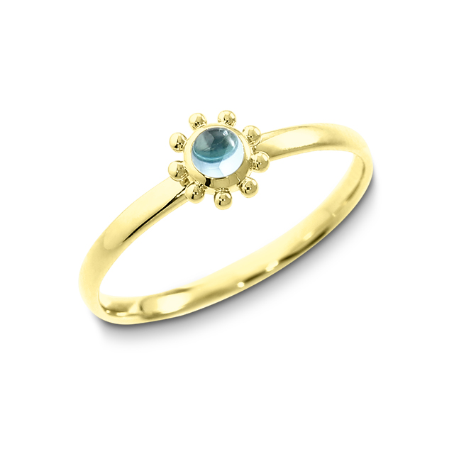 Ring 585 Gelbgold swiss blue topas 3 mm cab. Ringweite 54
