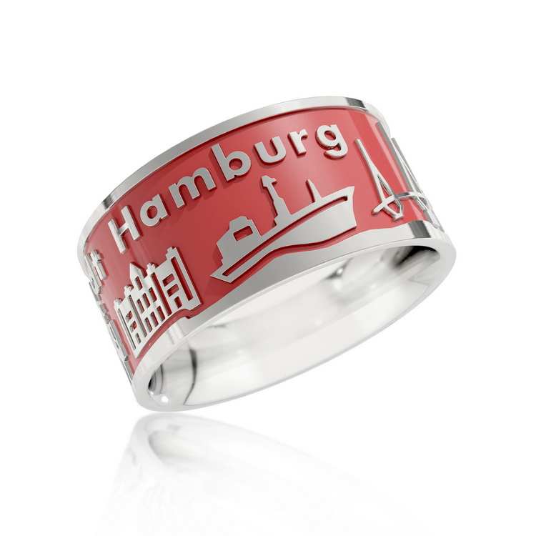 Stadtring Hamburg Silber Emaille rot Ringweite 56