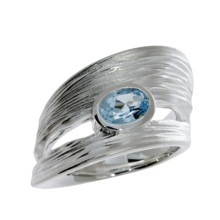 Ring Crease Silber  blauer Topas 7x5 mm Ringweite 56