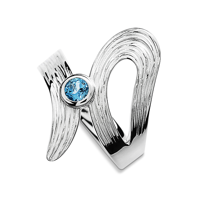 Ring Crease Schlaufe Silber 925 Swiss blue Topas 4 mm fac Ringweite 56