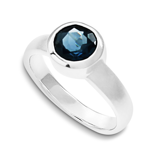 Ring Silber London blue Topas 7 mm rund fac Ringweite 56