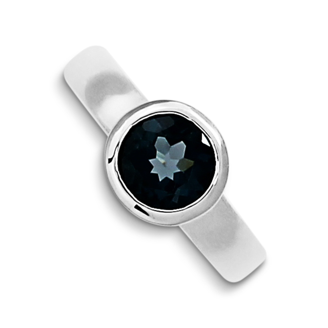 Ring Silber London blue Topas 7 mm rund fac Ringweite 56