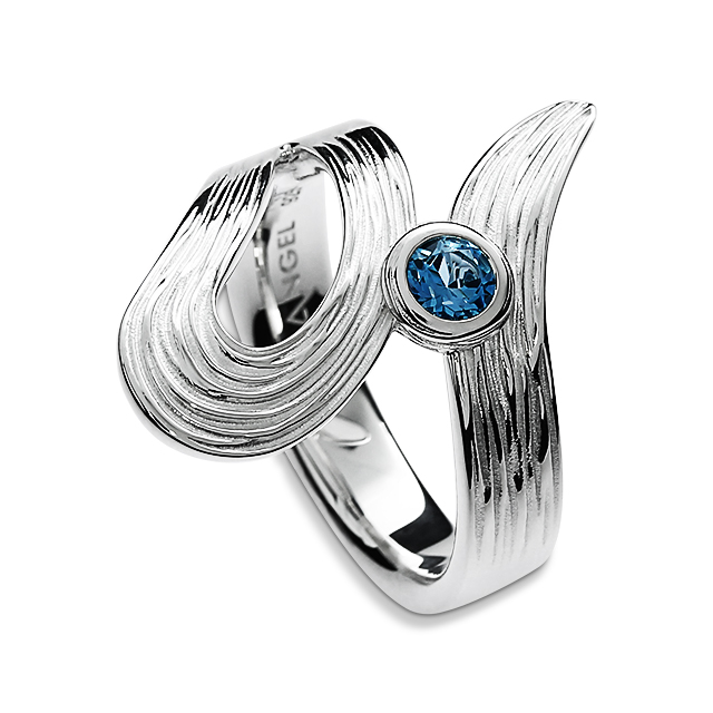 Ring Crease Schlaufe Silber 925 Swiss blue Topas 4 mm fac Ringweite 58