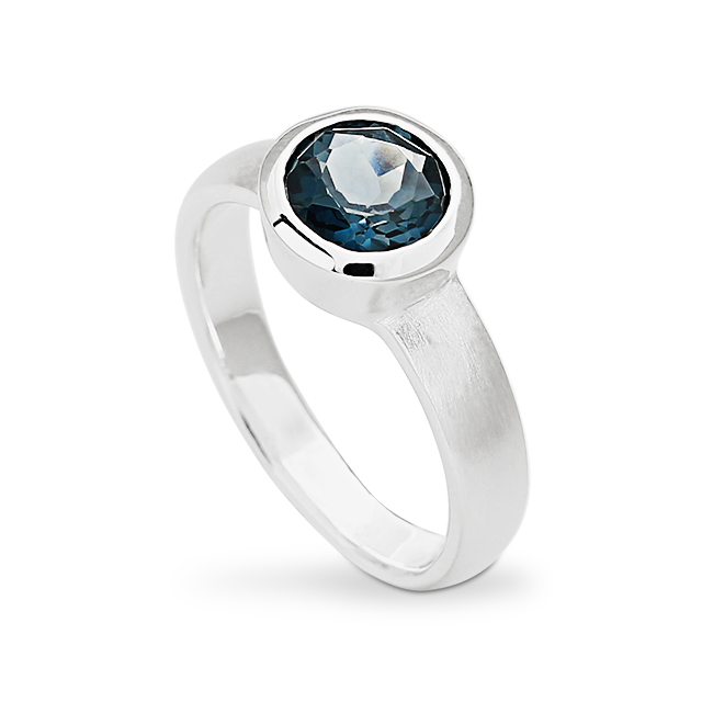 Ring Silber London blue Topas 7 mm rund fac Ringweite 62