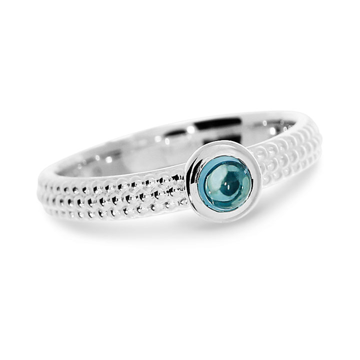 Ring Dots Silber 3mm blauer Topas 4 mm rund cab Ringweite 64