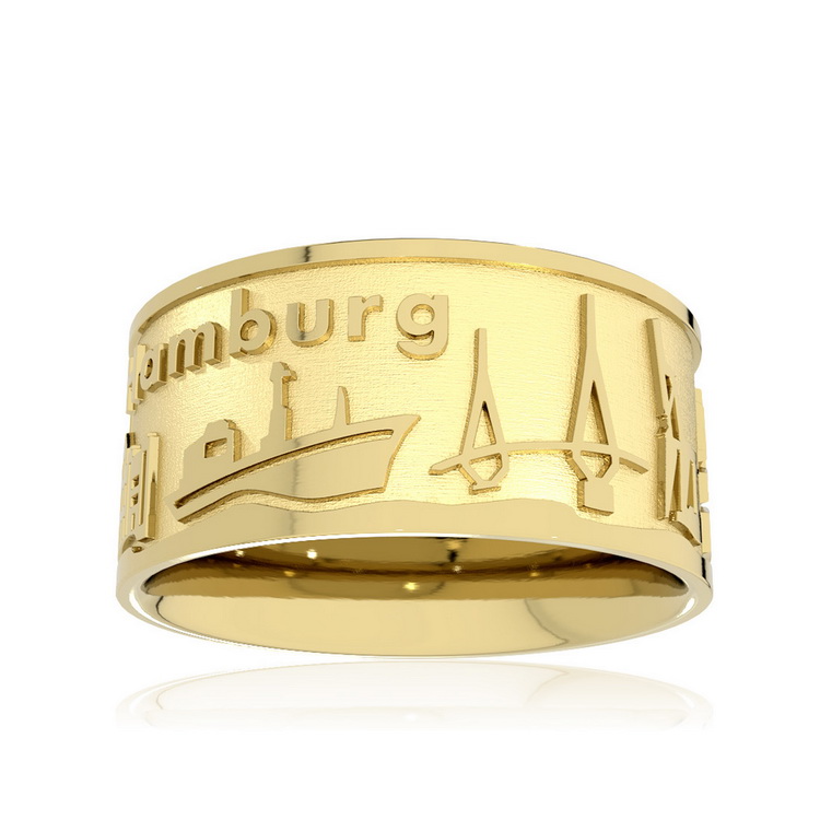 Ring Stadt Hamburg Silber Gelb vergoldet Ringweite UNI